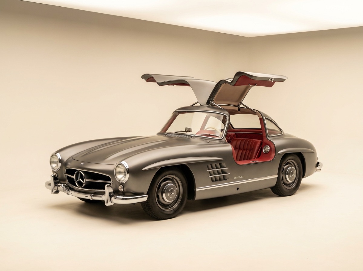Mercedes-Benz 300 SL Gullwing gris métallisé intérieur rouge