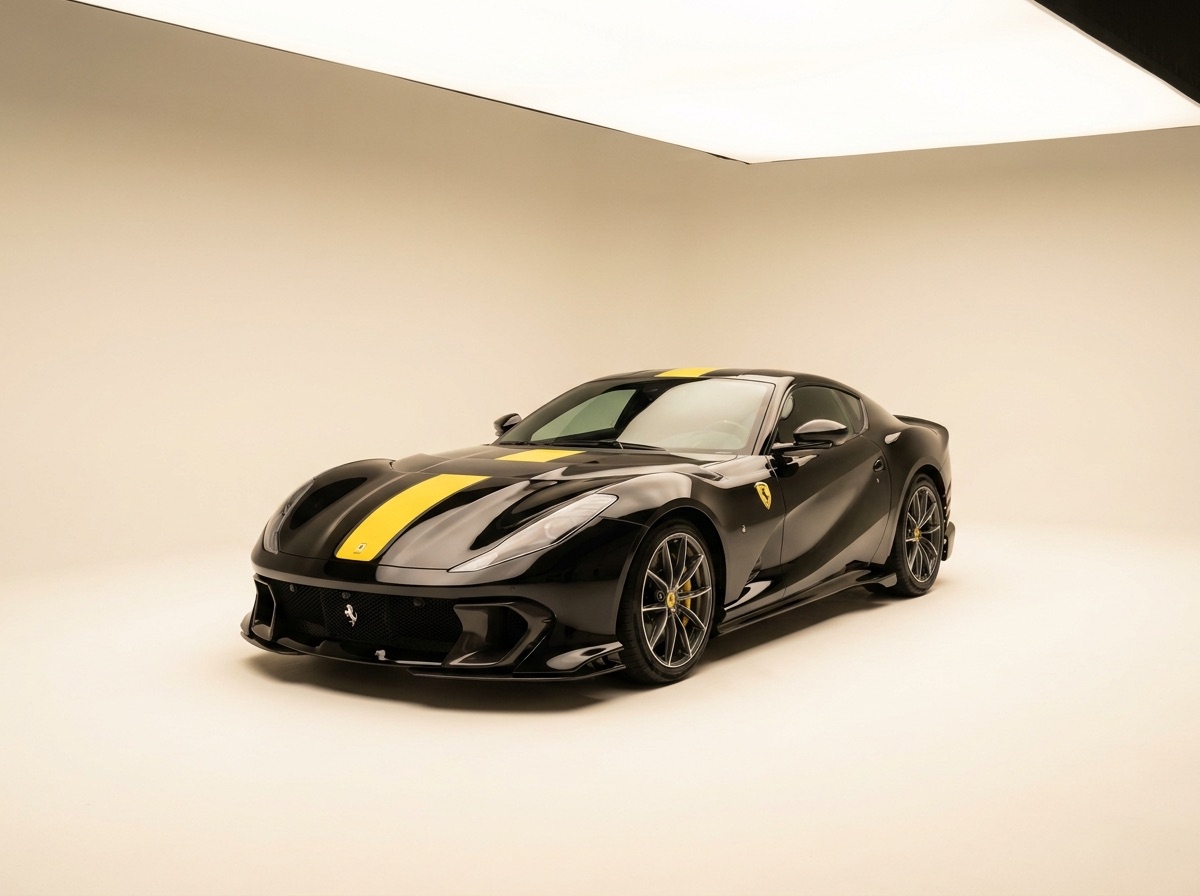 Ferrari 812 Competizione noire à ligne jaune